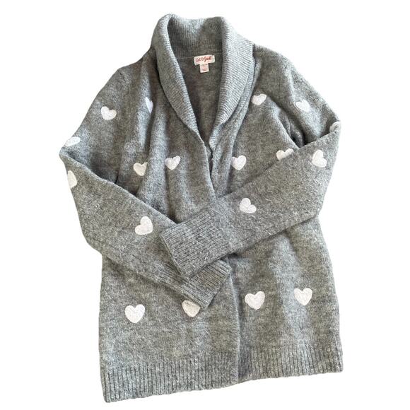 Cat & Jack Cardigan Sweater Girls Size Large 10-12 Open Gray Fleece Heart Dots - Picture 1 of 6